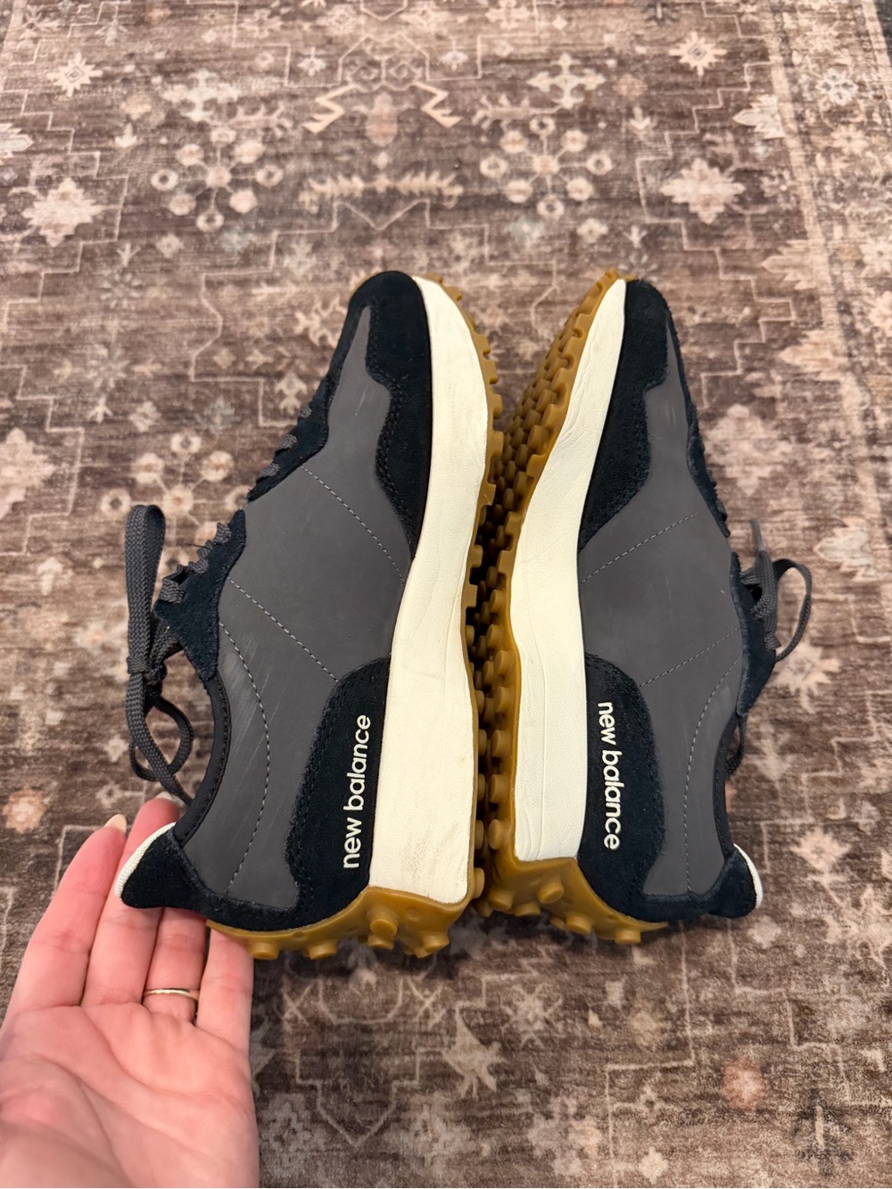 New Balance Black White and Gum Retro Runner Sneakers - Picture 11 of 14